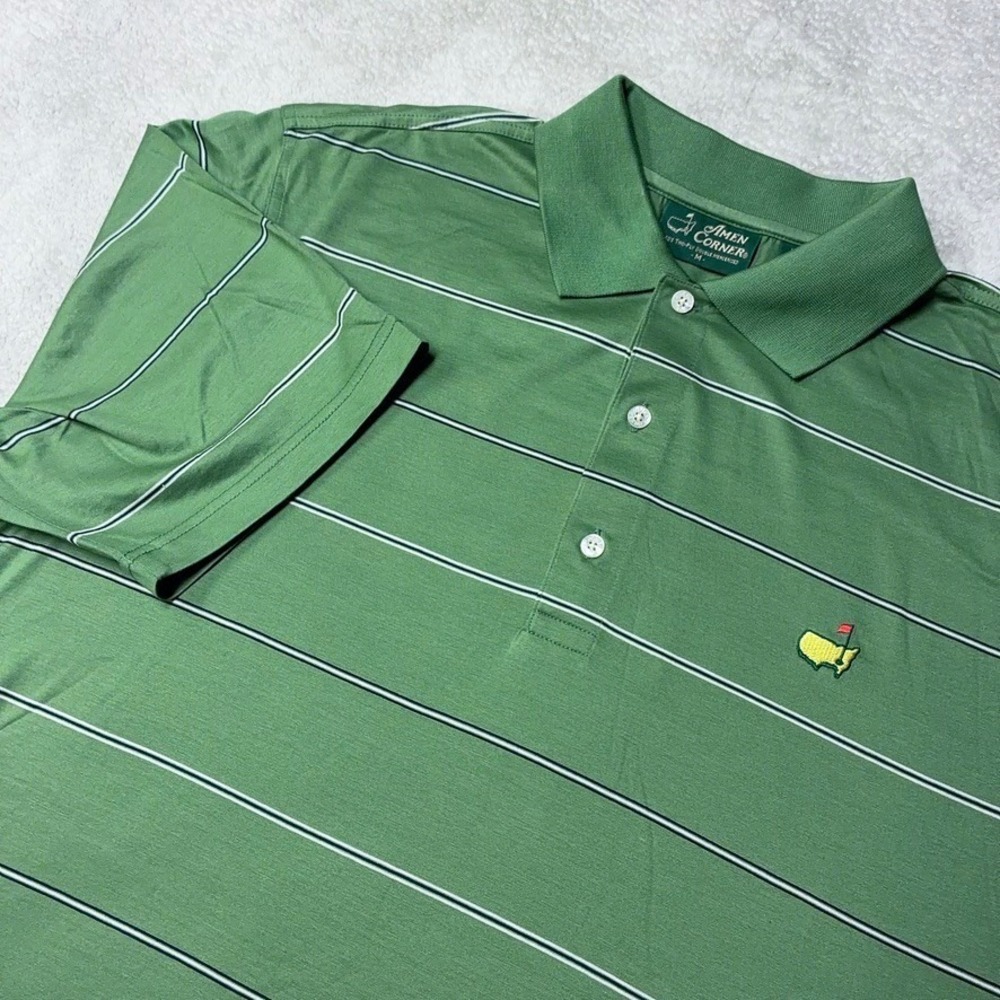 Vintage 80s Amen Corner Masters Golf Polo Shirt Pima Cotton Striped Green Mens M